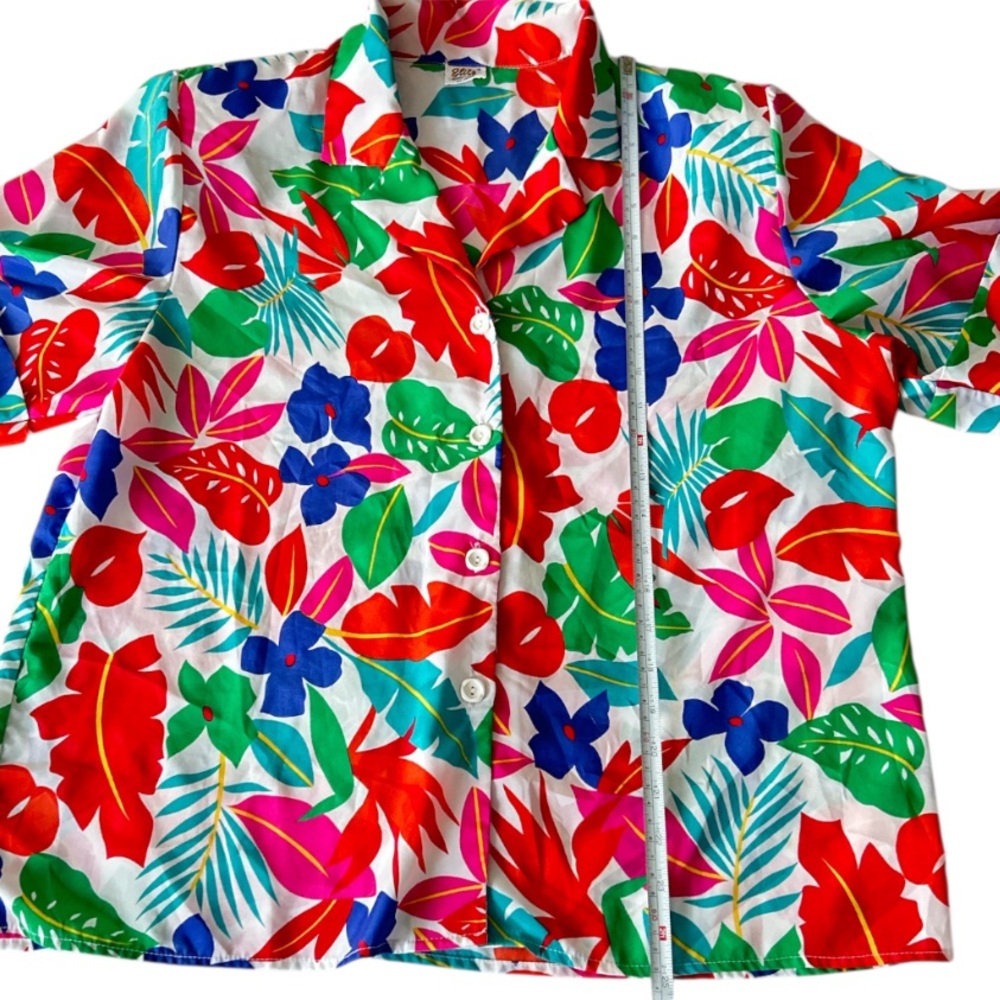 💕 Vintage Elite Canada Short Sleeve Colourful Floral Women's Blouse Size 16 - Picture 10 of 13